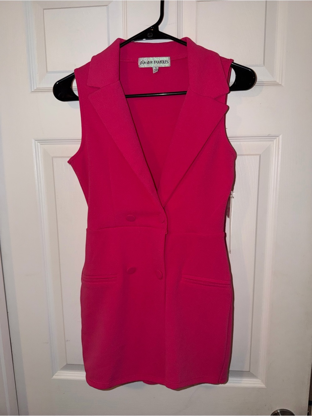 Hot Pink Sleeveless Blazer Romper